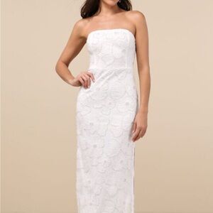 Lulu's White Strapless Floral Dress